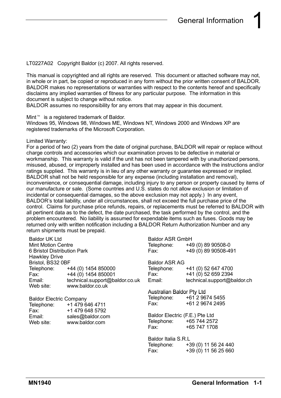 General information | Baldor MN1940 User Manual | Page 5 / 50