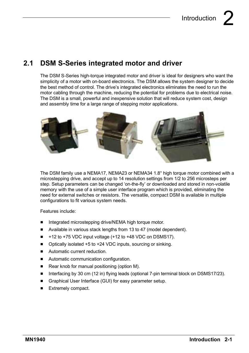 Introduction, Dsm s-series integrated motor and driver, 1 dsm s-series integrated motor and driver | Baldor MN1940 User Manual | Page 7 / 50