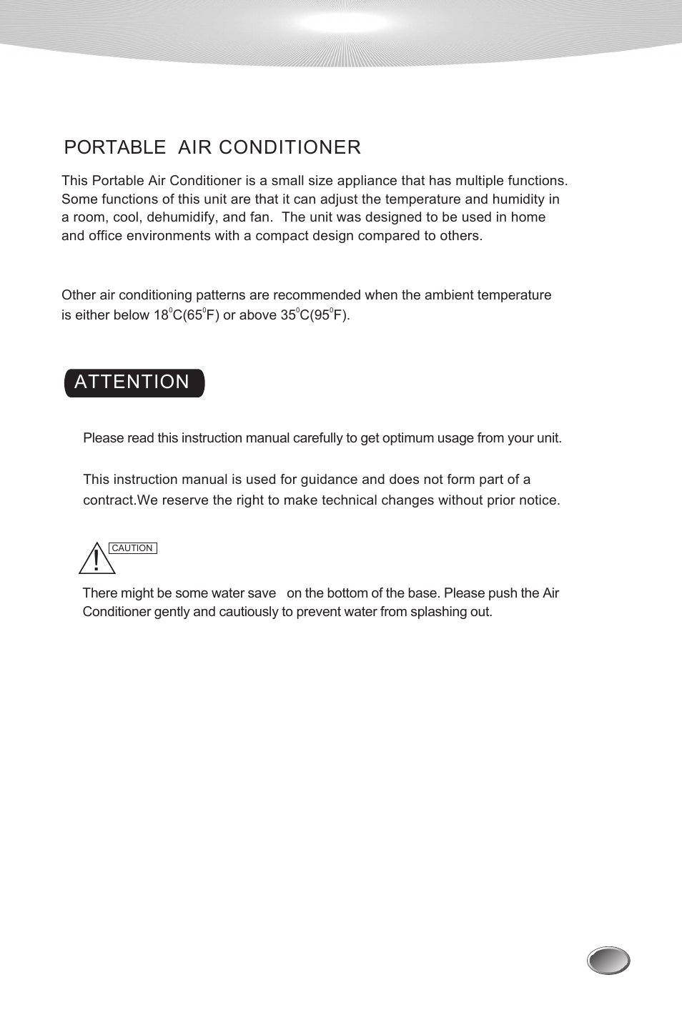 Introduction, Portable air conditioner, Attention | Lifesmart LS-12PAC User Manual | Page 3 / 19