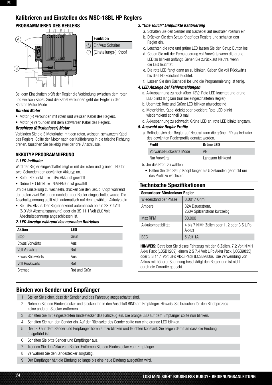 Technische spezifikationen | Losi LOSB0224T2 User Manual | Page 14 / 40