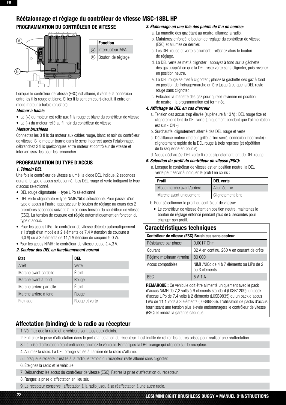 Caractéristiques techniques | Losi LOSB0224T2 User Manual | Page 22 / 40