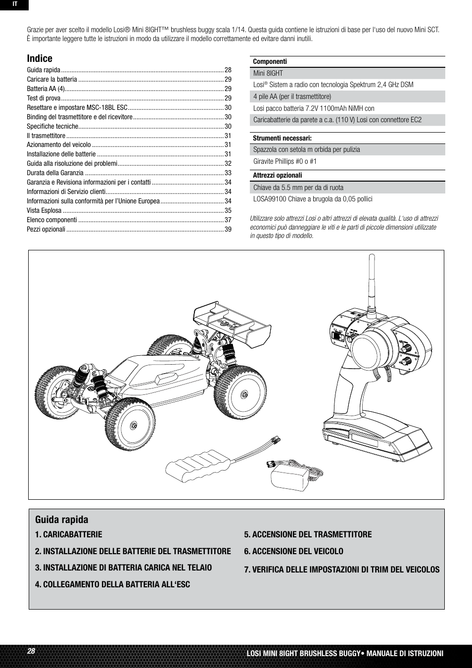 Indice, Guida rapida | Losi LOSB0224T2 User Manual | Page 28 / 40