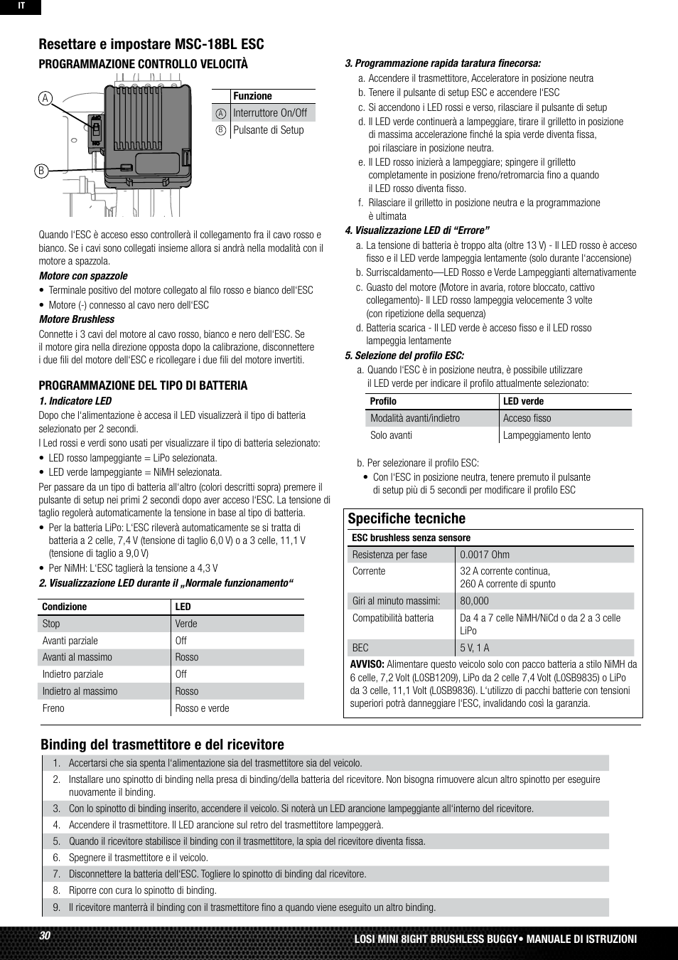 Specifiche tecniche | Losi LOSB0224T2 User Manual | Page 30 / 40