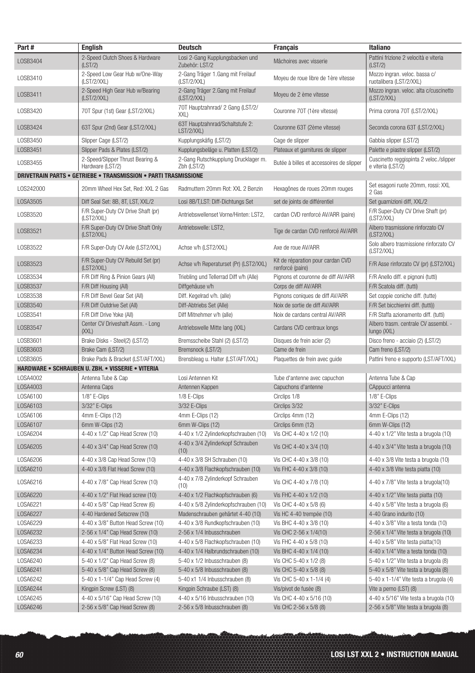 Losi lst xxl 2 • instruction manual 60 | Losi LOS04002 User Manual | Page 18 / 30