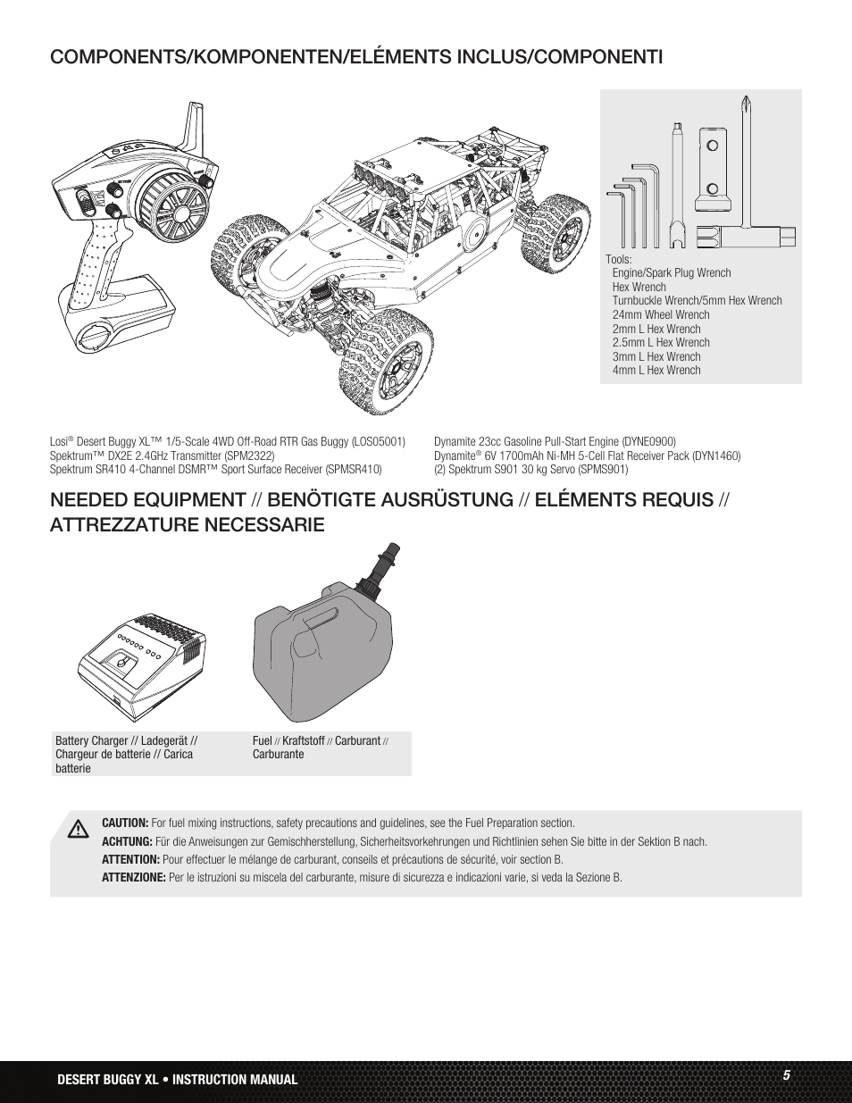 Components/komponenten/eléments inclus/componenti | Losi LOS05001 User Manual | Page 5 / 86