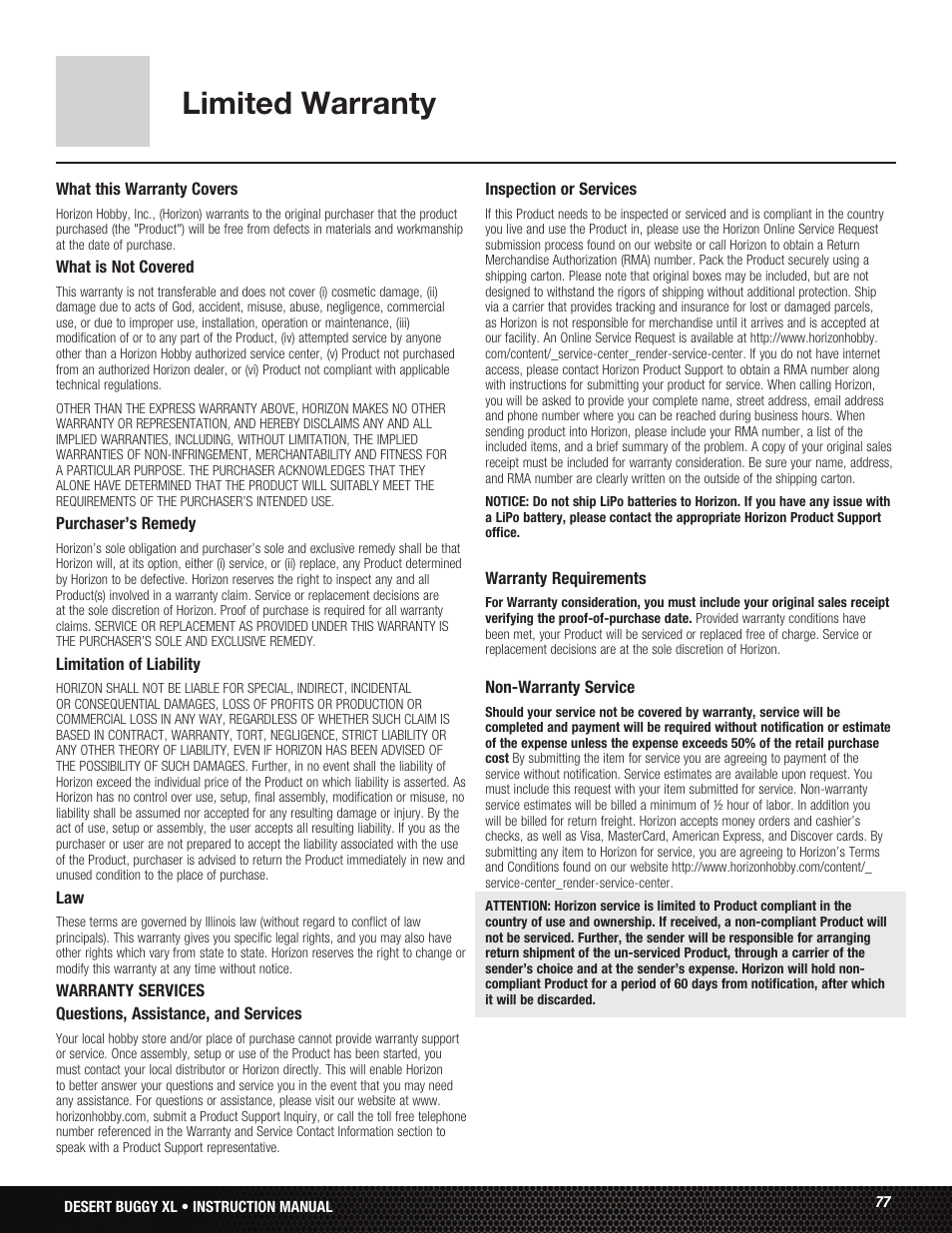 Limited warranty | Losi LOS05001 User Manual | Page 77 / 86