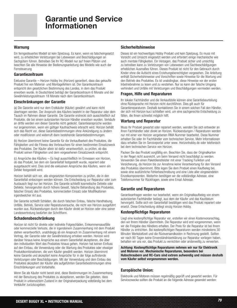 Garantie und service informationen | Losi LOS05001 User Manual | Page 79 / 86