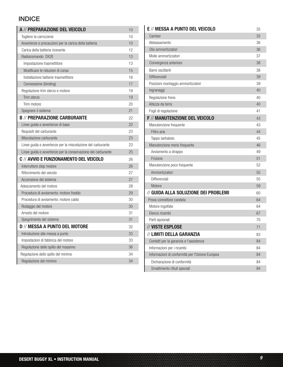 Indice | Losi LOS05001 User Manual | Page 9 / 86