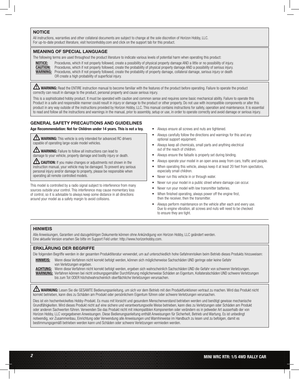Losi LOS05007 1/5 MINI WRC 4WD Rally Car Manual User Manual | Page 2 / 60