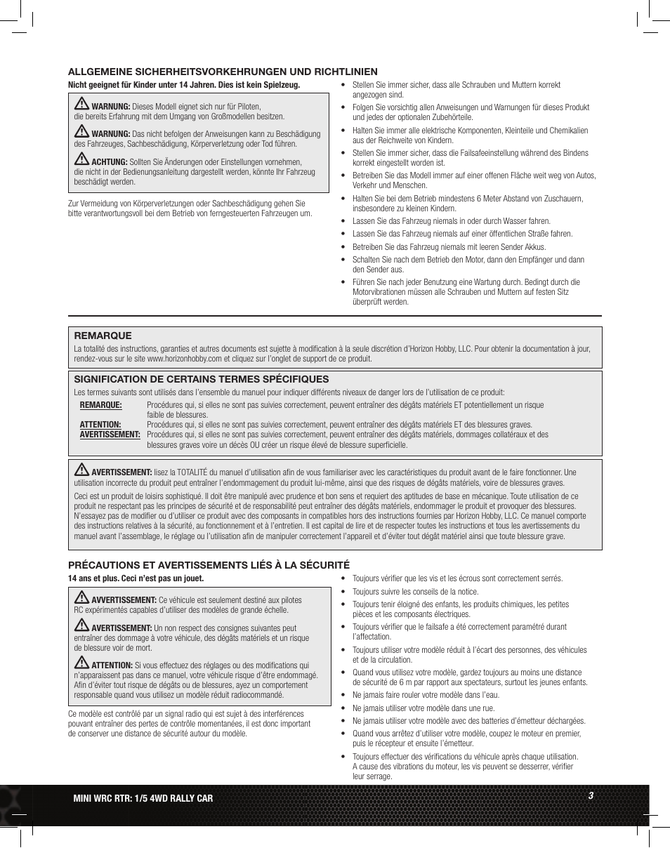 Losi LOS05007 1/5 MINI WRC 4WD Rally Car Manual User Manual | Page 3 / 60