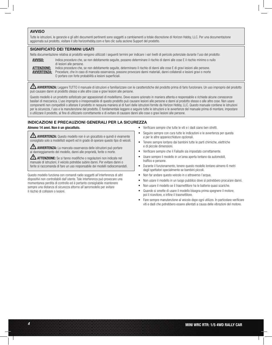 Losi LOS05007 1/5 MINI WRC 4WD Rally Car Manual User Manual | Page 4 / 60