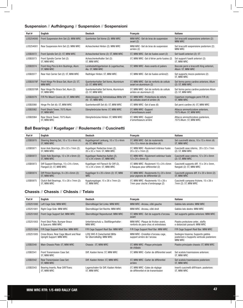Chassis // chassis // châssis // telaio | Losi LOS05007 1/5 MINI WRC 4WD Rally Car Manual User Manual | Page 43 / 60