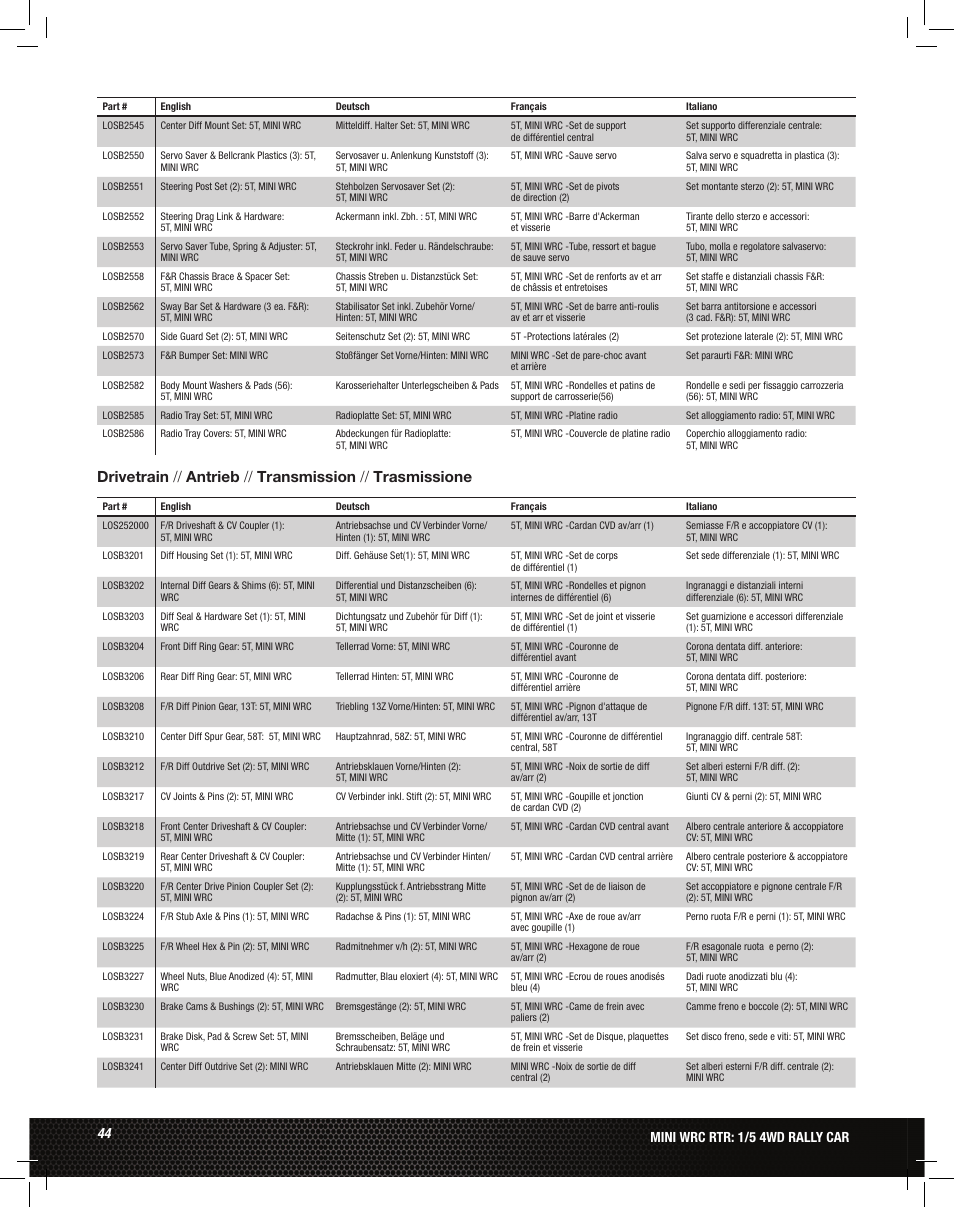 Losi LOS05007 1/5 MINI WRC 4WD Rally Car Manual User Manual | Page 44 / 60