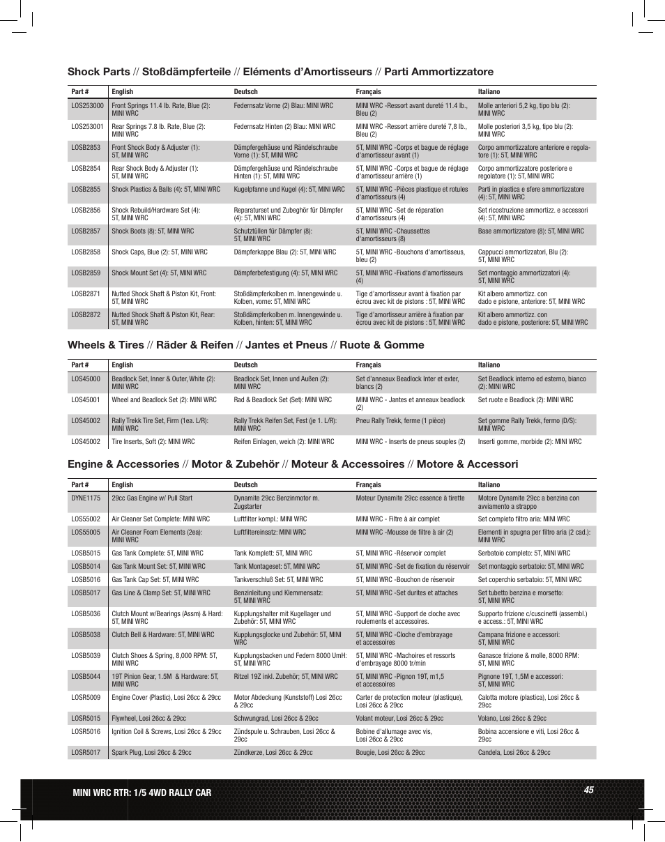 Losi LOS05007 1/5 MINI WRC 4WD Rally Car Manual User Manual | Page 45 / 60