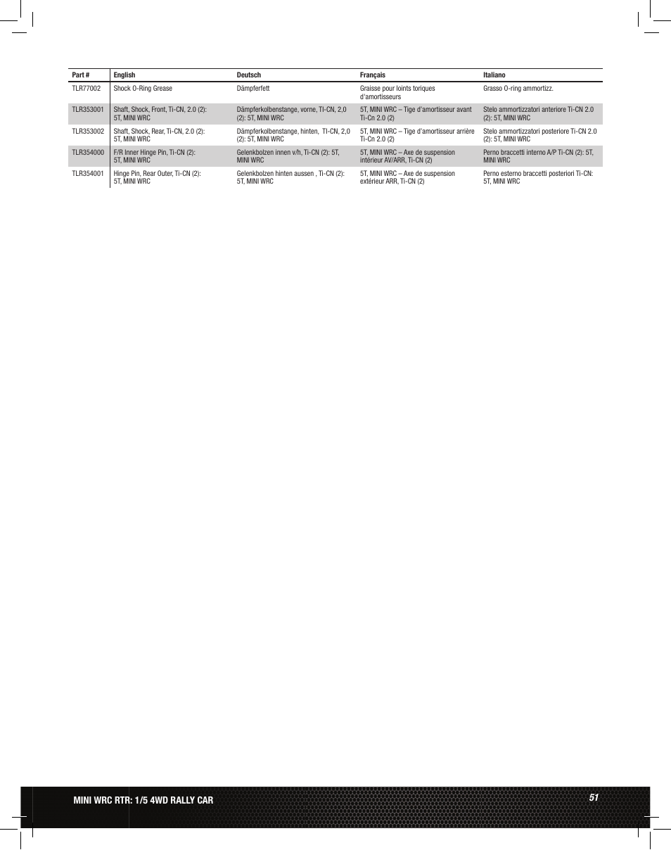 Losi LOS05007 1/5 MINI WRC 4WD Rally Car Manual User Manual | Page 51 / 60