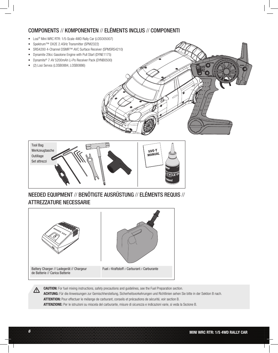Losi LOS05007 1/5 MINI WRC 4WD Rally Car Manual User Manual | Page 6 / 60