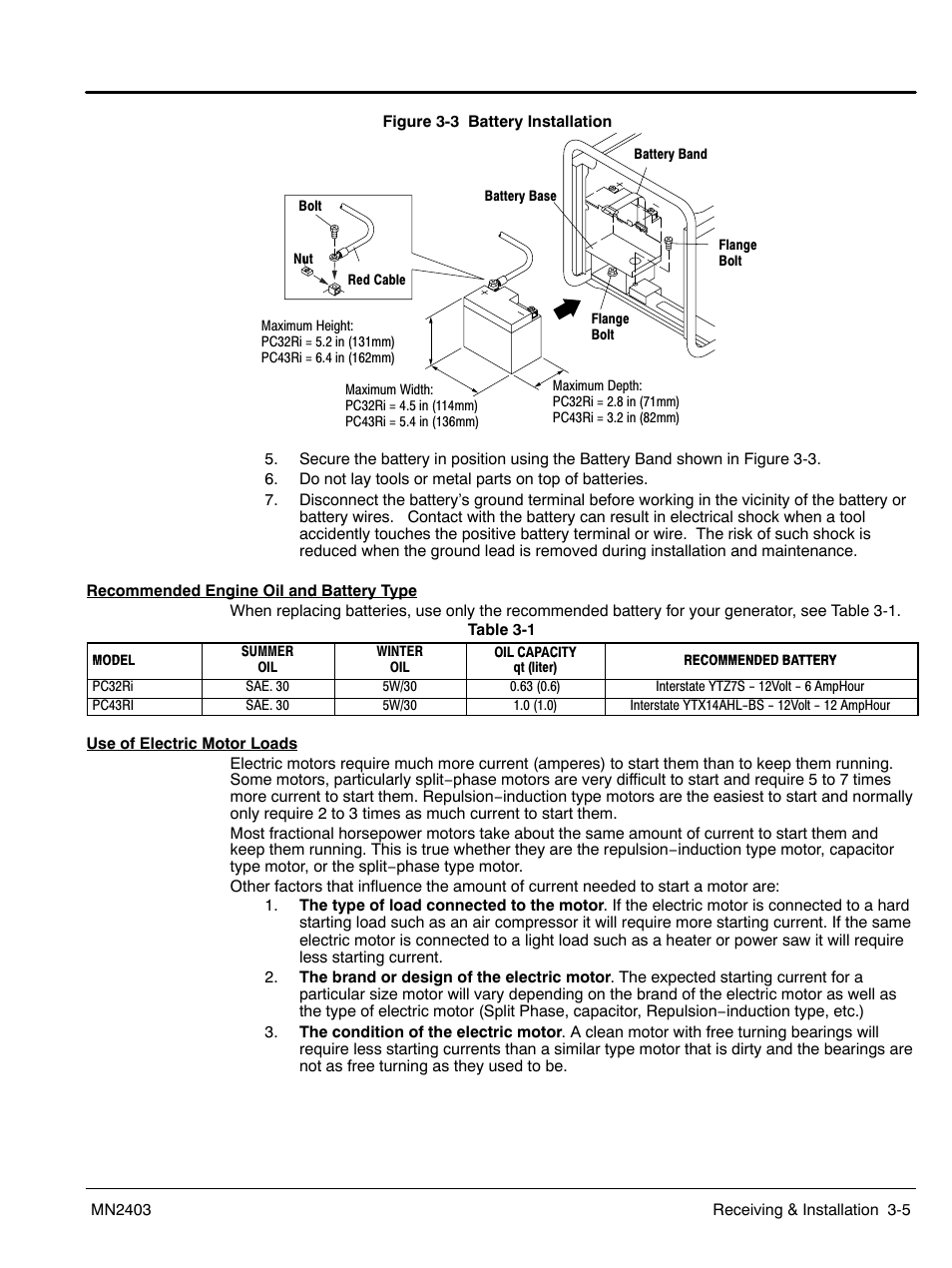 Able 3-1, Battery terminal as shown in figure 3-3 | Baldor PC32RI User Manual | Page 17 / 28