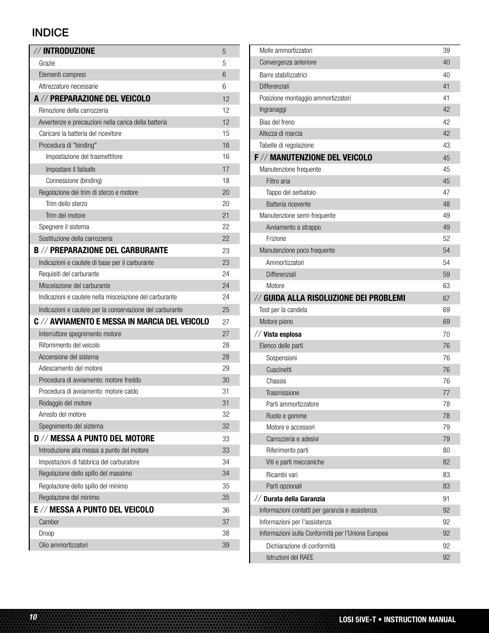 Indice | Losi LOSB0019WHTBD User Manual | Page 10 / 96