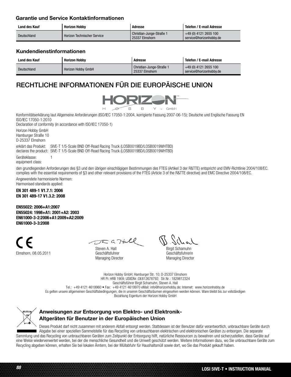 Rechtliche informationen für die europäische union | Losi LOSB0019WHTBD User Manual | Page 88 / 96