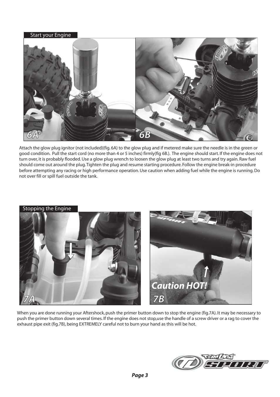 Getting started pg3.pdf, 6a 6b 7a 7b, Caution hot | Losi LOSB0012 Getting Started Guide User Manual | Page 3 / 4