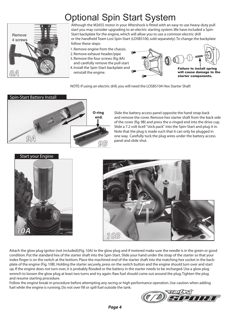 Getting started pg4.pdf, Optional spin start system | Losi LOSB0012 Getting Started Guide User Manual | Page 4 / 4