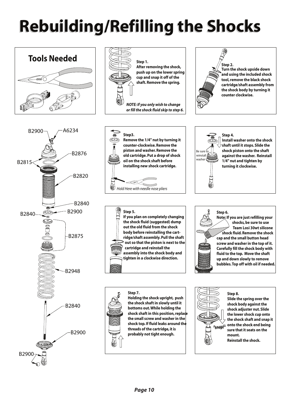 Rebuilding/refilling the shocks, Tools needed | Losi LOSB0012 User Manual User Manual | Page 11 / 24