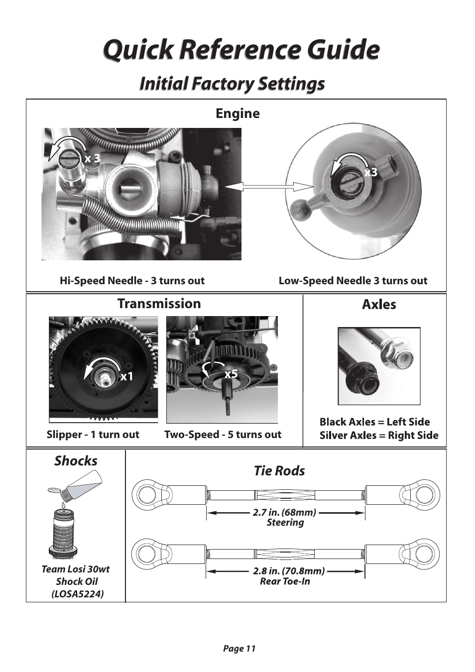 Quick reference guide, Initial factory settings | Losi LOSB0012 User Manual User Manual | Page 12 / 24