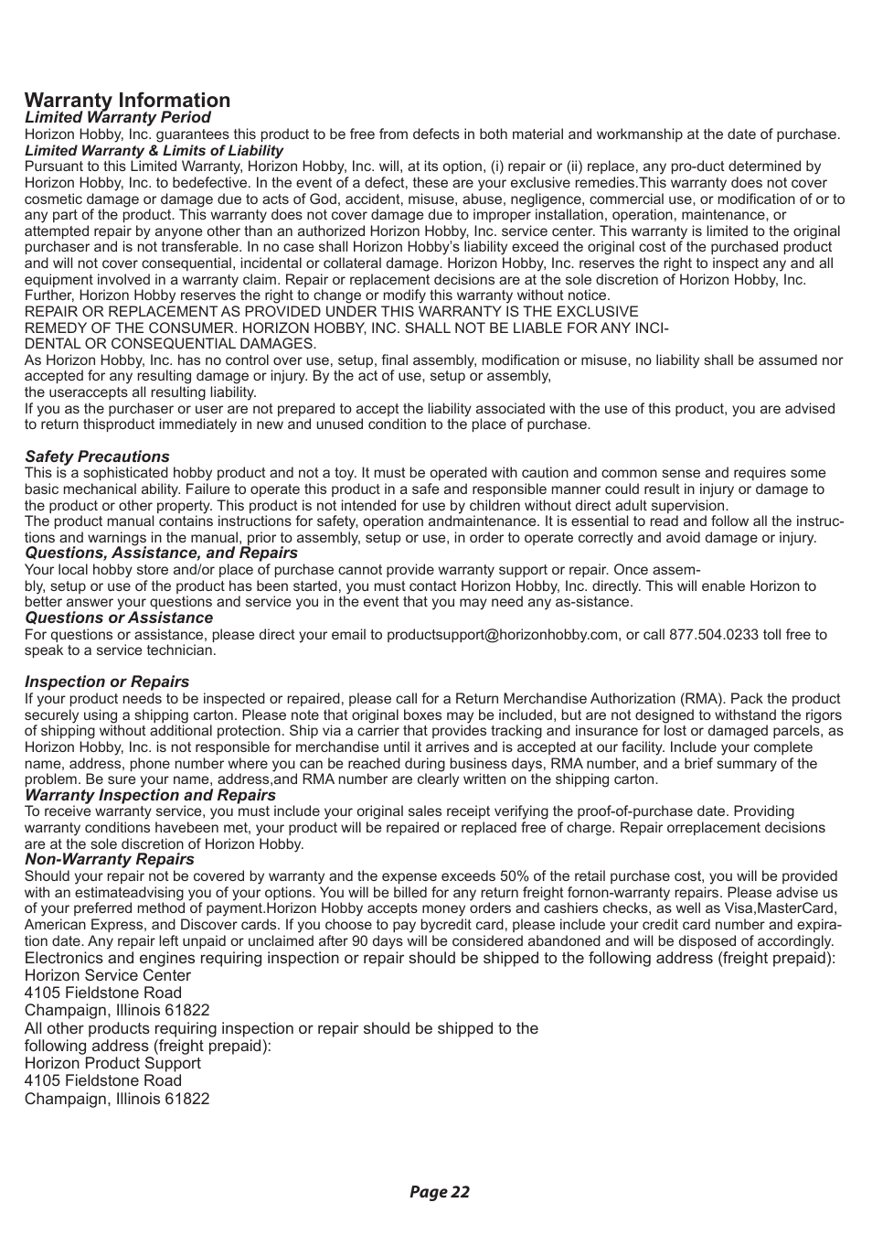 Warranty information | Losi LOSB0012 User Manual User Manual | Page 23 / 24
