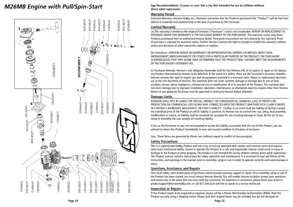 M26mb engine with pull/spin-start | Losi LOSB0012LE User Manual User Manual | Page 13 / 15