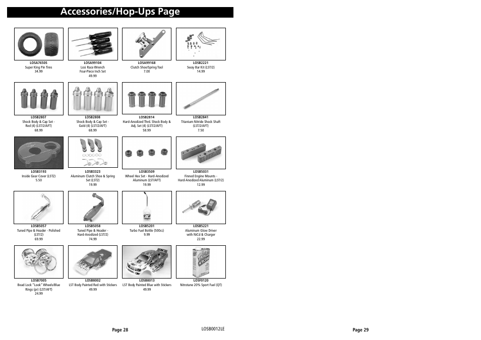 Accessories/hop-ups page | Losi LOSB0012LE User Manual User Manual | Page 15 / 15