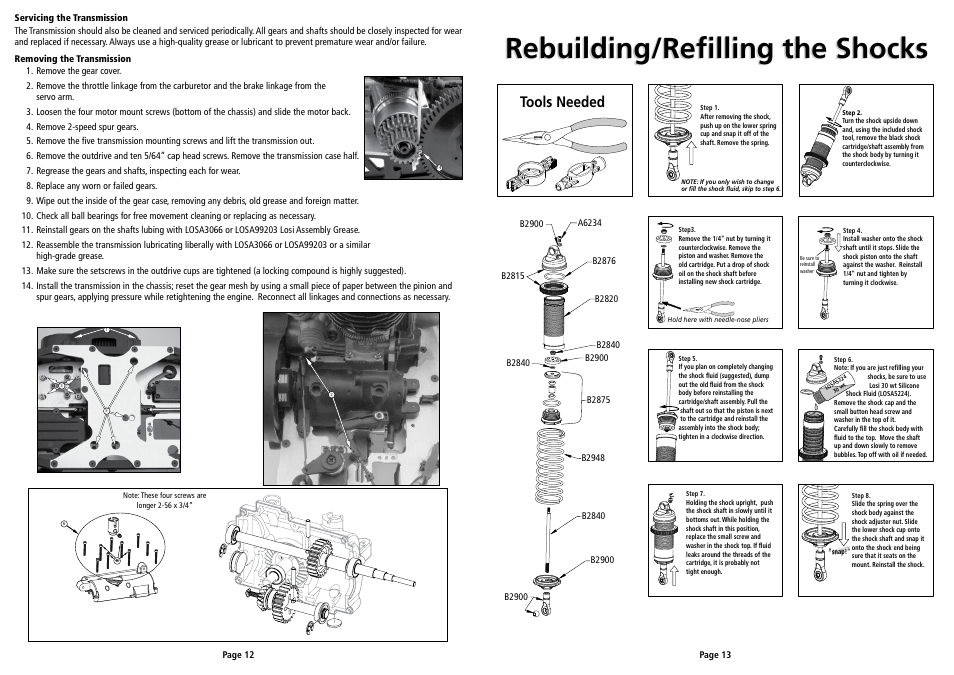 Rebuilding/refilling the shocks, Tools needed | Losi LOSB0012LE User Manual User Manual | Page 7 / 15
