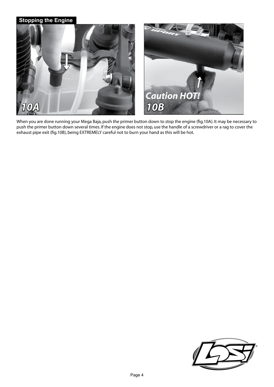 10a 10b, Caution hot | Losi LOSB0013 Getting Started Guide User Manual | Page 4 / 4
