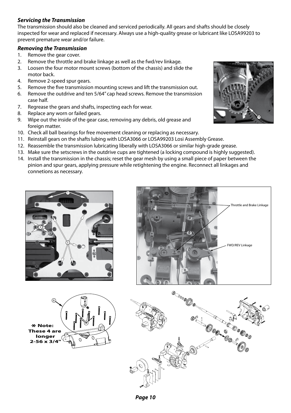 Page 10 servicing the transmission, Removing the transmission | Losi LST XXL User Manual User Manual | Page 10 / 24