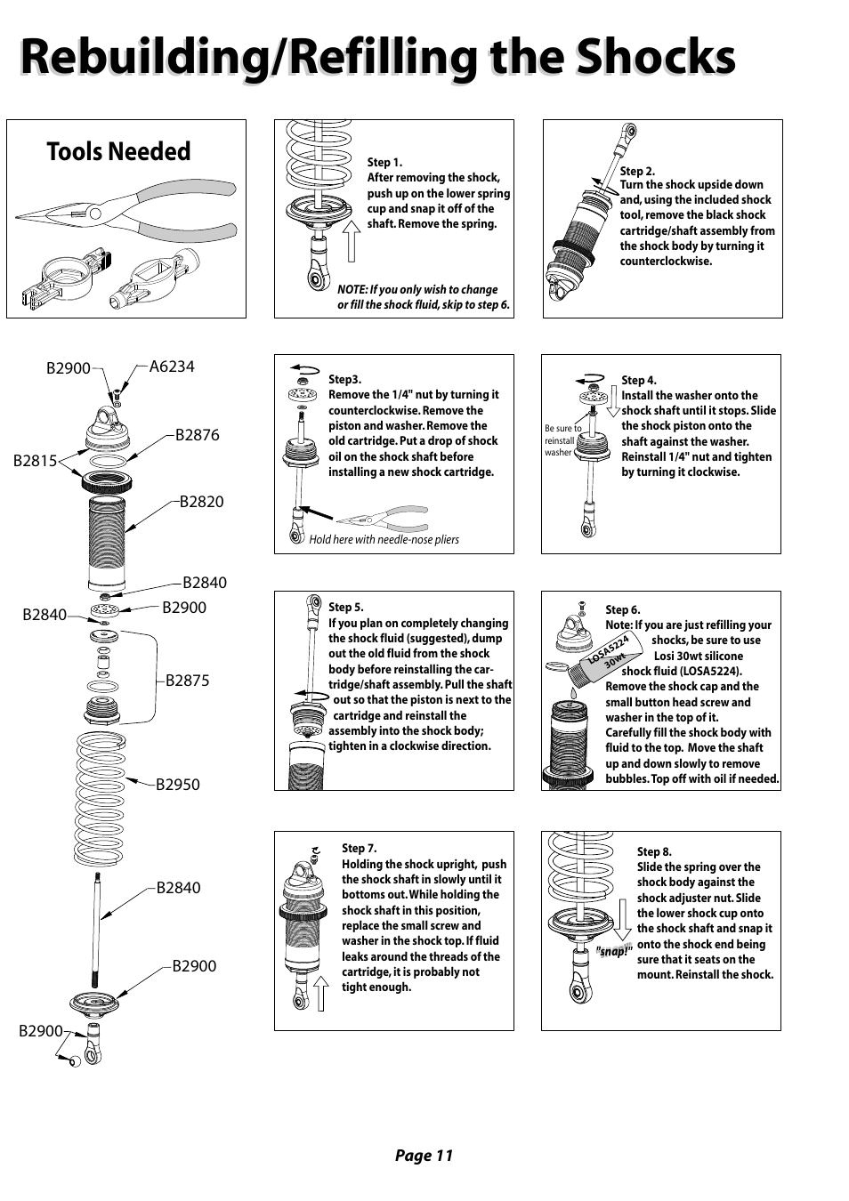 Rebuilding/refilling the shocks, Tools needed | Losi LST XXL User Manual User Manual | Page 11 / 24