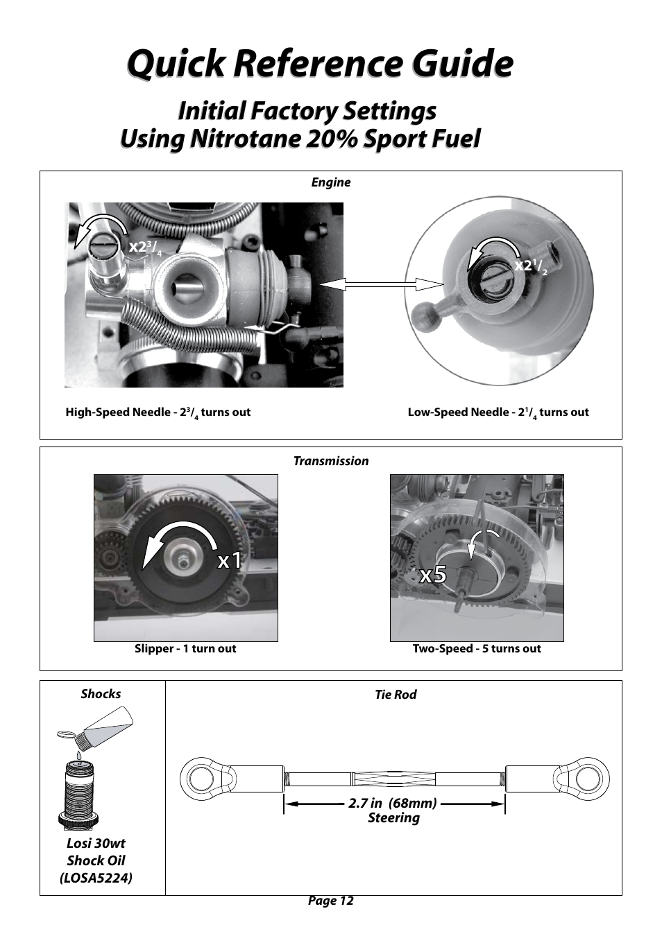 Quick reference guide, Initial factory settings | Losi LST XXL User Manual User Manual | Page 12 / 24