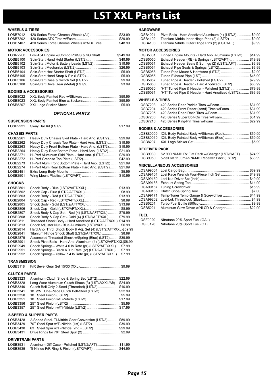 Lst xxl parts list, Page 15 | Losi LST XXL User Manual User Manual | Page 15 / 24