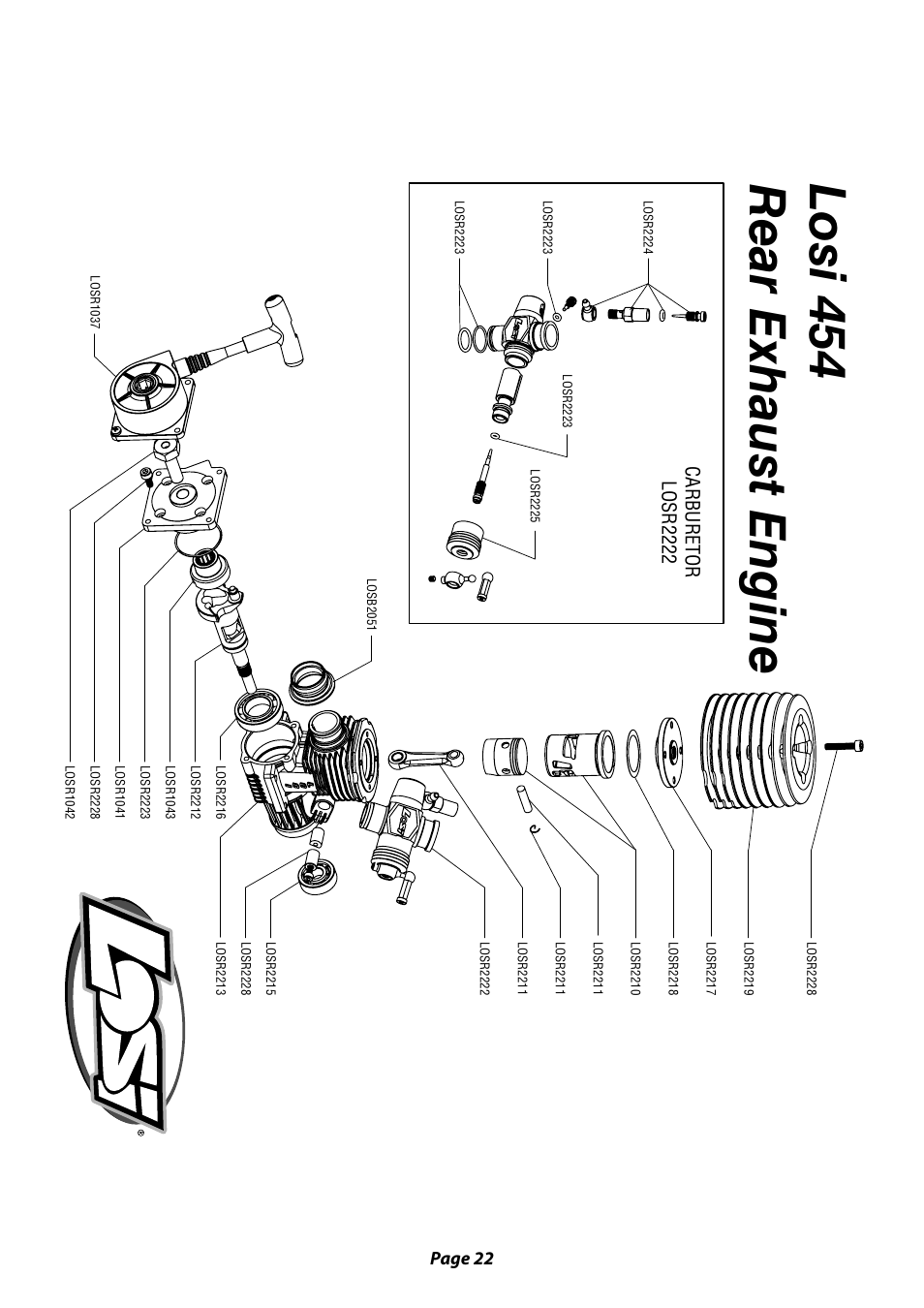 Losi 454 r ear exhaust engine, Carburetor losr2222 | Losi LST XXL User Manual User Manual | Page 22 / 24