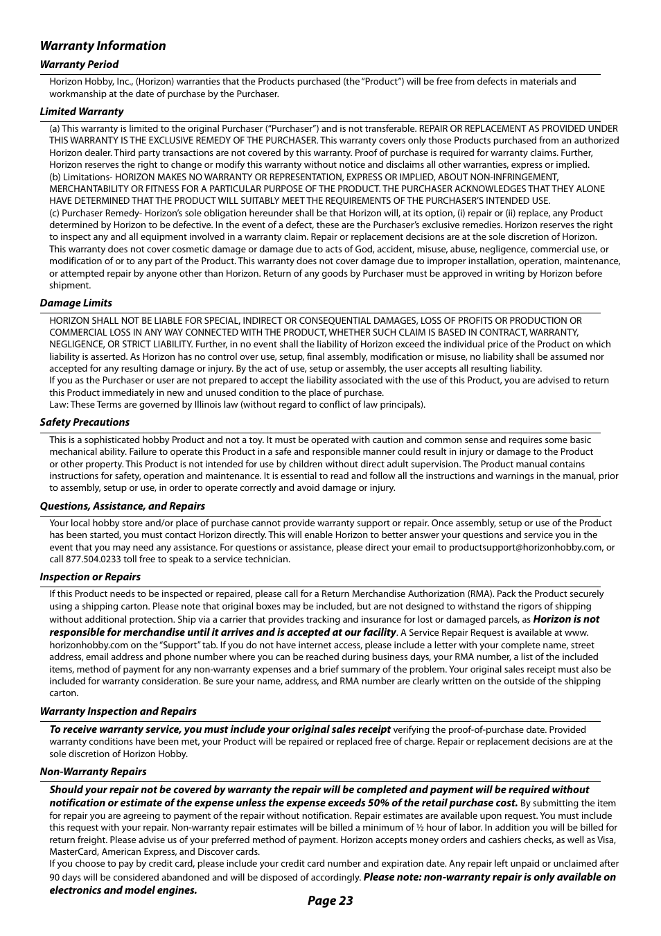 Page 23 warranty information | Losi LST XXL User Manual User Manual | Page 23 / 24