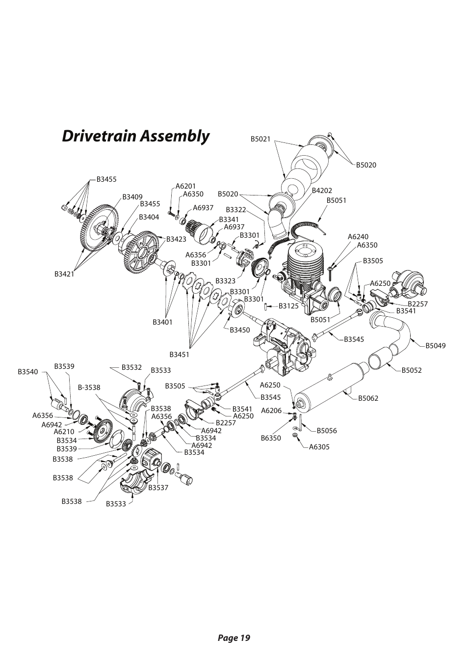 Drivetrain assembly, Page 19 | Losi LOSB0020 User Manual | Page 19 / 28