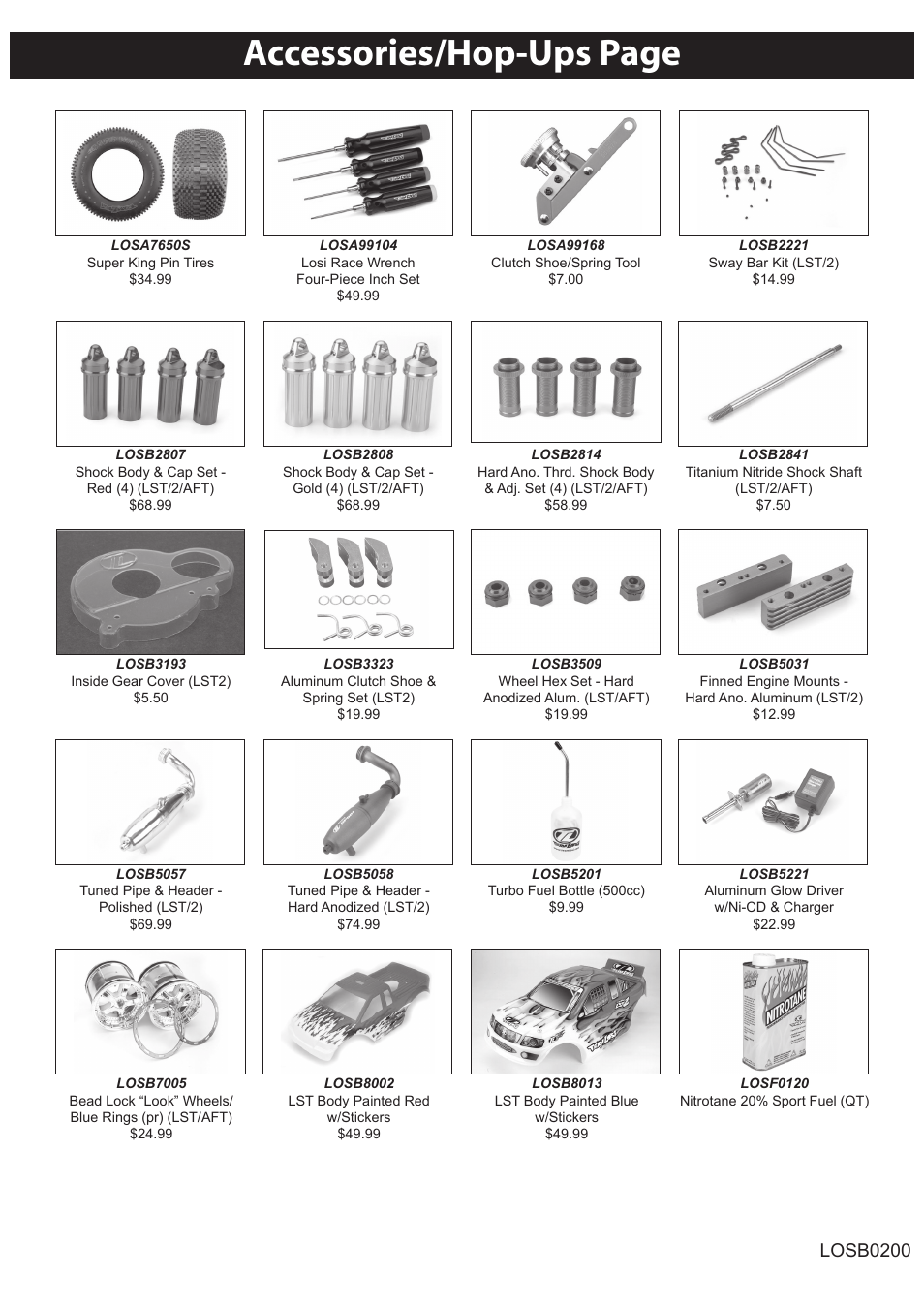 Accessories/hop-ups page, Losb0200 | Losi LOSB0020 User Manual | Page 27 / 28