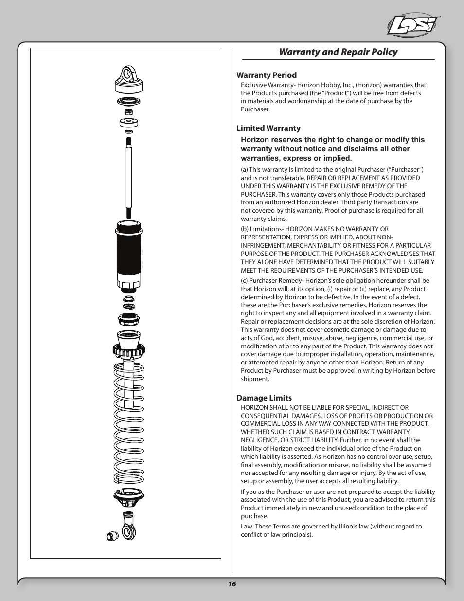 Warranty and repair policy | Losi LOSB0021 User Manual | Page 16 / 20