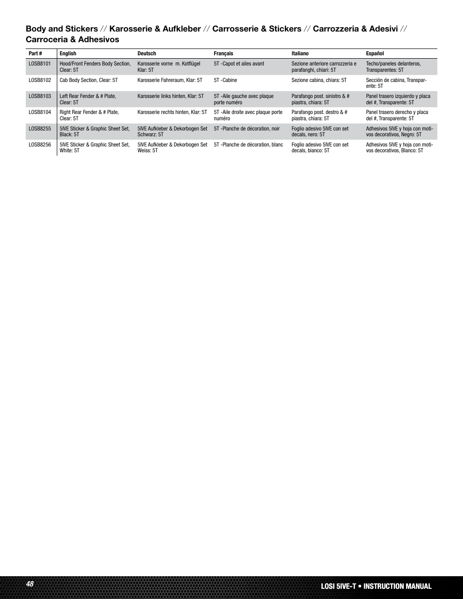 Losi 5ive-t • instruction manual | Losi LOSB0024 User Manual | Page 48 / 64