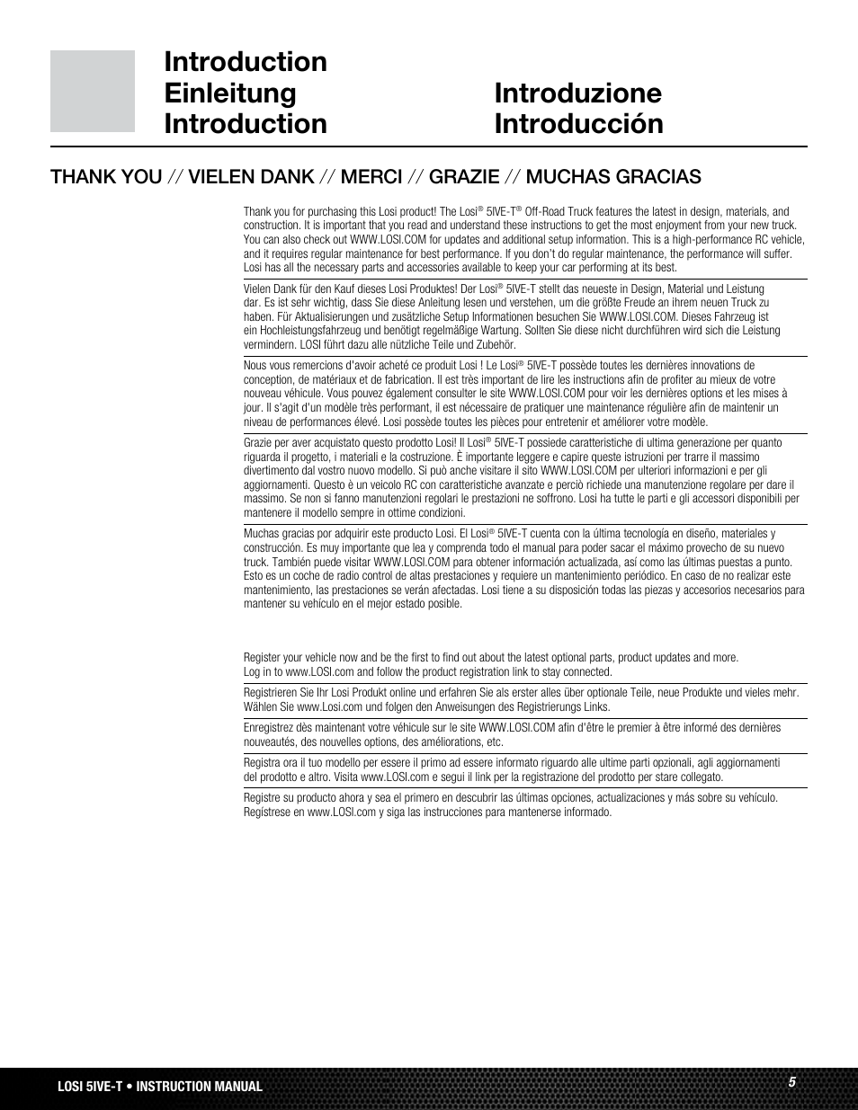 Losi LOSB0024 User Manual | Page 5 / 64