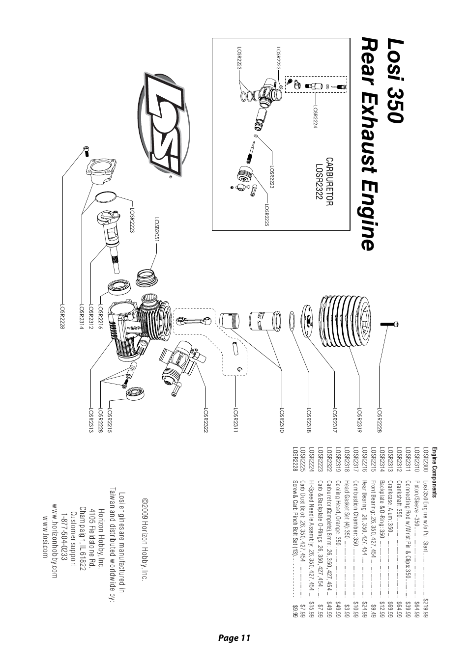 Losi 350 rear exhaust engine, Page 11, Carburetor losr2322 | Losi LOSB0084 Manual User Manual | Page 11 / 12