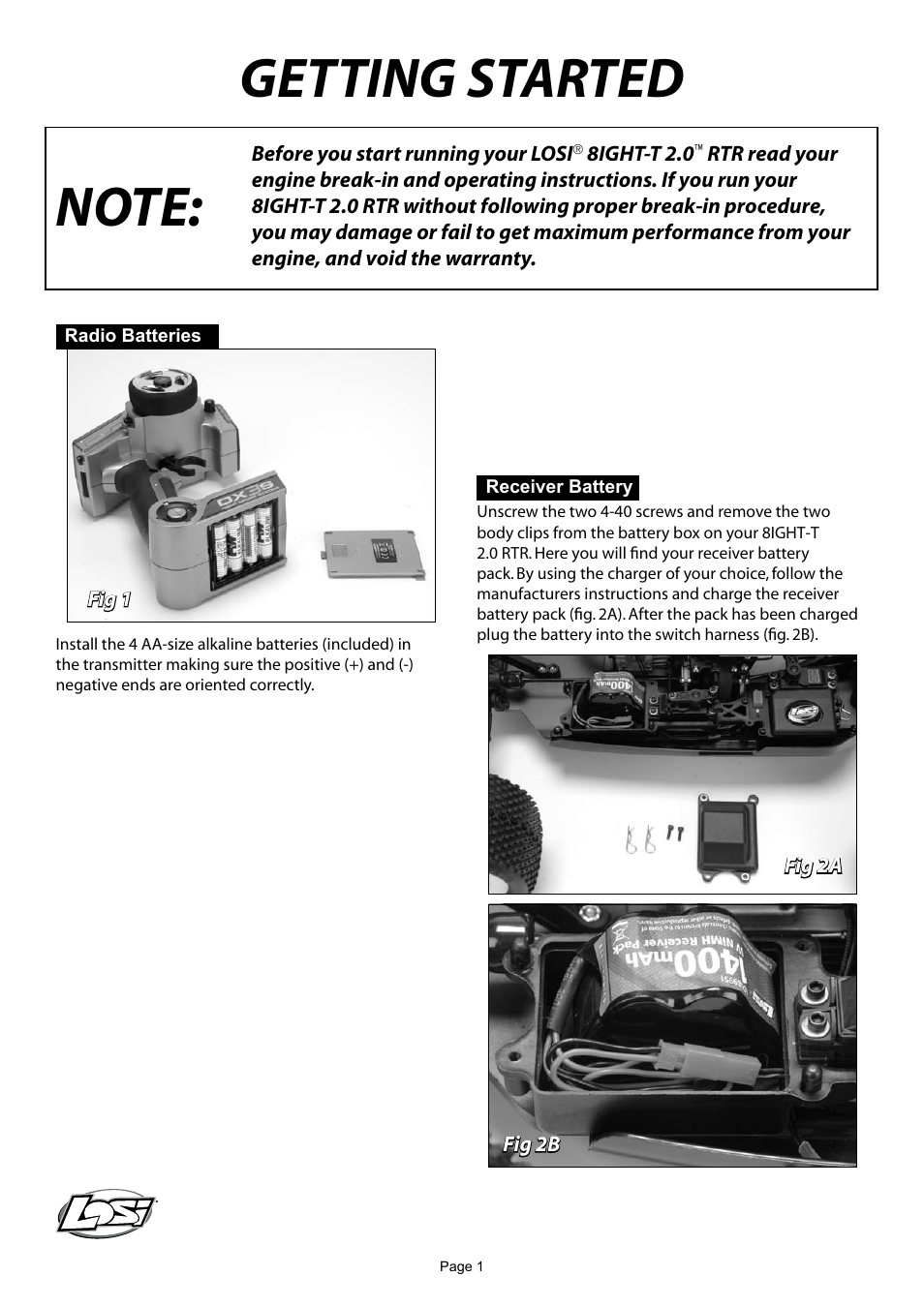 Losi LOSB0085 Getting Started Guide User Manual | 4 pages