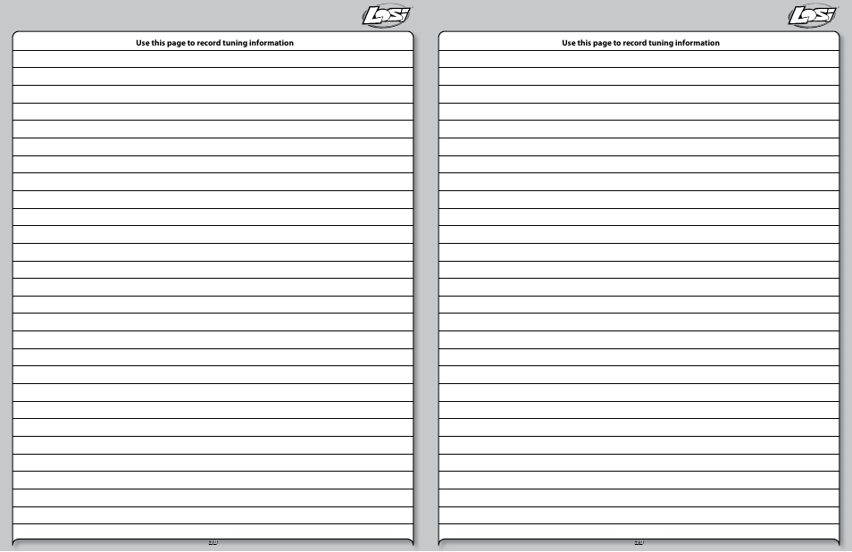 Use this page to record tuning information | Losi LOSB0101 User Manual | Page 20 / 21