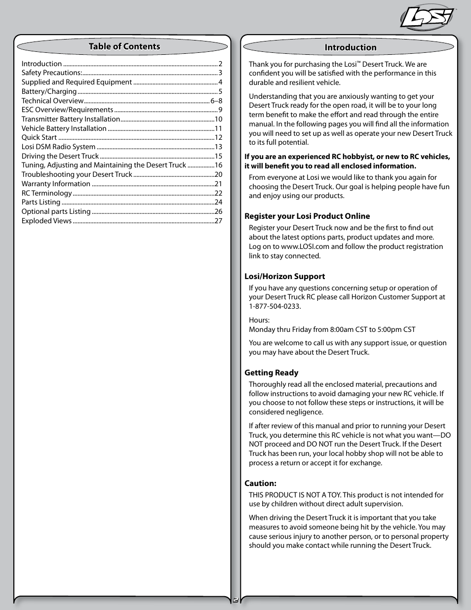 Losi LOSB0102 User Manual | Page 2 / 32