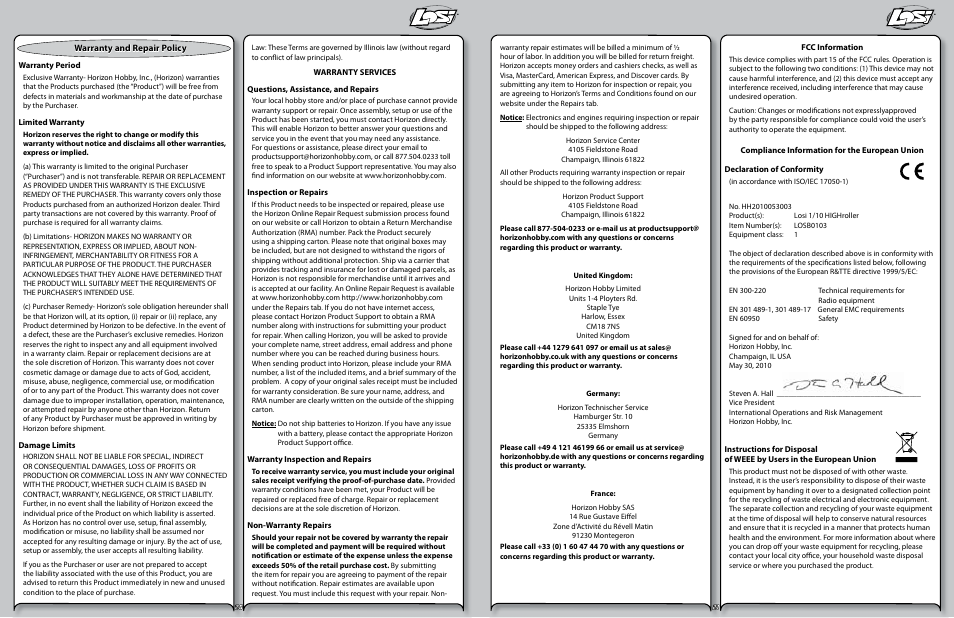 Losi LOSB0103 User Manual | Page 11 / 11
