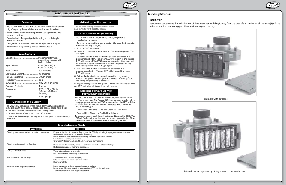 Msc 12rb 12t fwd/rev esc | Losi LOSB0103 User Manual | Page 5 / 11