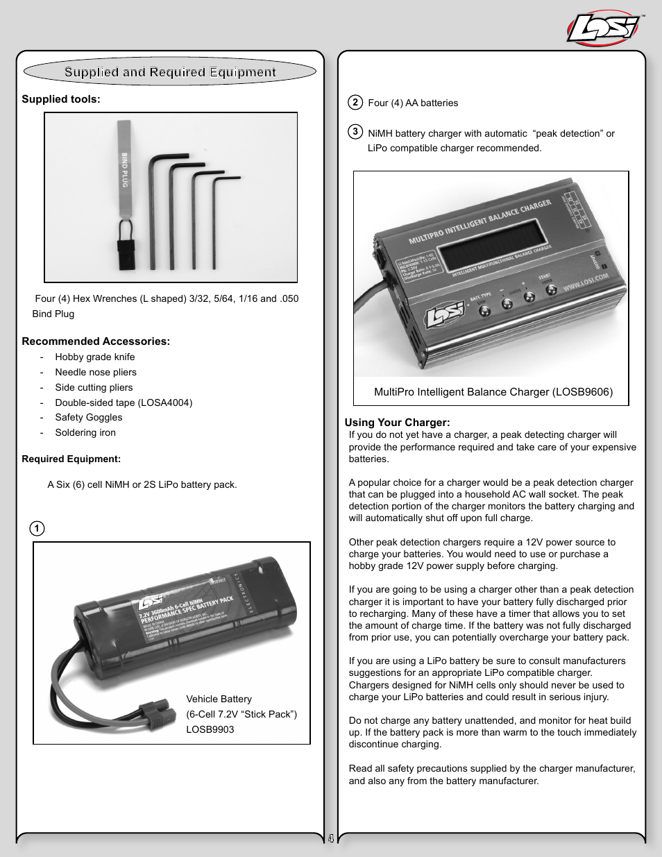 Night crawler manual pg 4.pdf, Supplied and required equipment | Losi LOSB0104T2 User Manual | Page 4 / 24